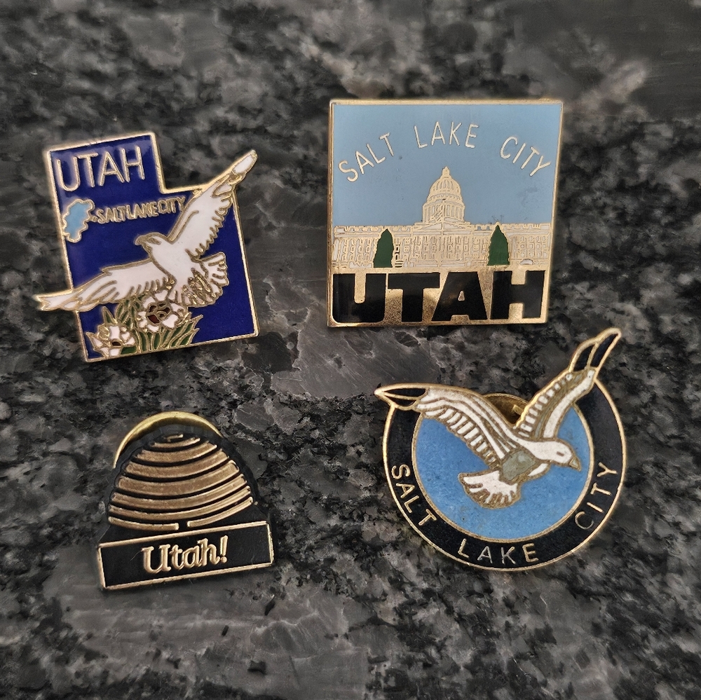 Vtg Utah Salt Lake City Beehive State Pin Lapel Lot Seagull Bird Retro 90s 80s‎